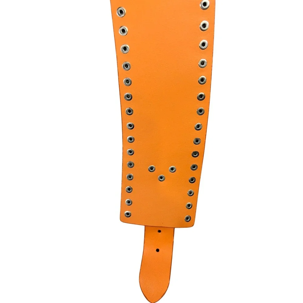 Zara Orange Faux Suede Wide Studded Waist Belt Size 85 Silver Studs Boho